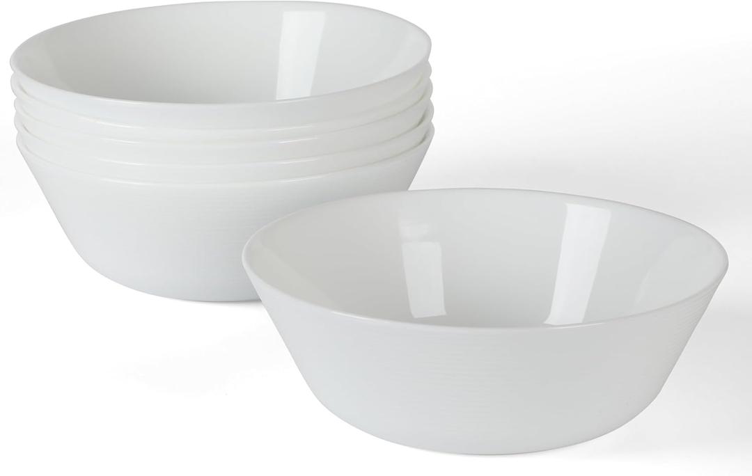 Martha Stewart Opalton 6-Piece 6-Inch Soup and Cereal Bowls – Lightweight, Chip and Break Resistant Opal Glass Bowls for Everyday Use