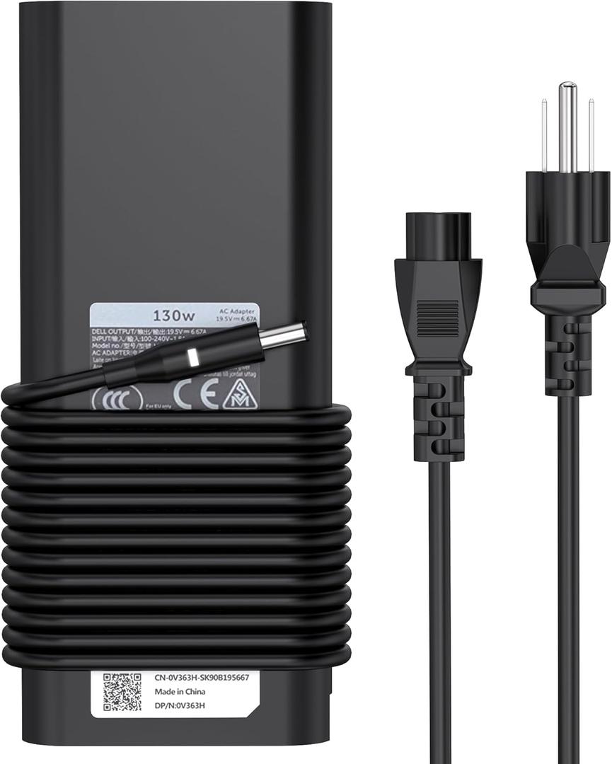 New 130W 4.5mm AC Adapter Laptop Charger Replacement for Dell XPS 15 7590 9530 9550 9560 9570 Precision 5510 5520 5530 5540 M2800 M3800 P/N HA130PM130 0V363H DA130PM130 06TTY6 0RN7NW Power Supply Cord