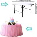 48-Inch Pink 2-in-1 Tulle Table Skirt for 4-Foot Round Table Stretch Spandex Fitted Cover, Light & Elegant with Ruffle, Wrinkle-Resistant For Wedding, Birthday, Baby Shower & Party Decor, 2Pack