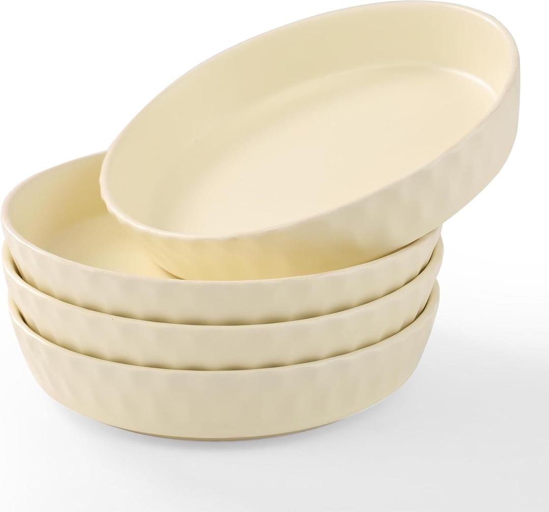 Dinner Plates Set of 4, 8 Inch Ceramic Salad Plates With High Rim for Pasta, Salad, Steak and Main Course, Microwave, Oven and Dishwasher Safe - Apricot