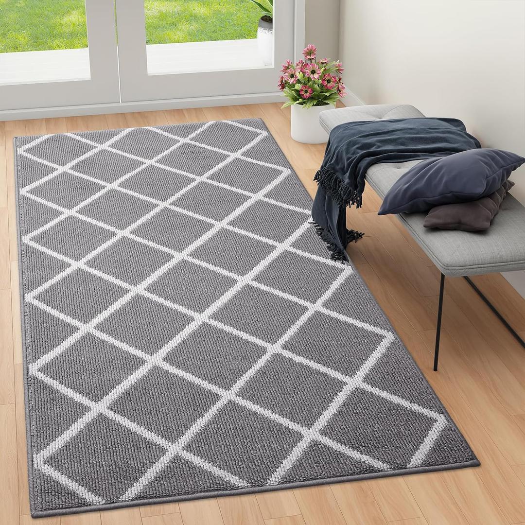 Finchitty Indoor Door Mat, Dirt Resistant and Absorbent, Low-Profile, Non-Slip, Washable Inside Floor Mats for Front Door, Back, and Entrance, 59" x 35", Grey (59" x 35", Grey)