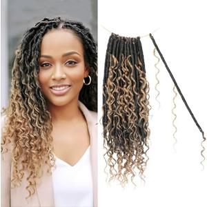Boho Goddess Locs Crochet Hair: 8 Packs Pre Looped Bohemian Faux Locs Crochet Hair Extensions for Black Women, 14 Inch with 2 Curls (14 Inch, OT27#, 8 Packs)