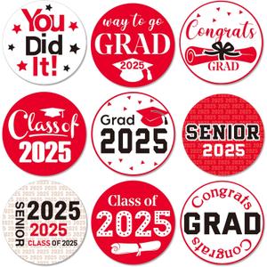 Chinco 504 Pieces 2025 Graduation Stickers Congrats Grad Senior Class of 2025 Party Favor Candy Labels Chocolate Stickers for 2025 High School College Doctorate Graduation Celebration(Red)