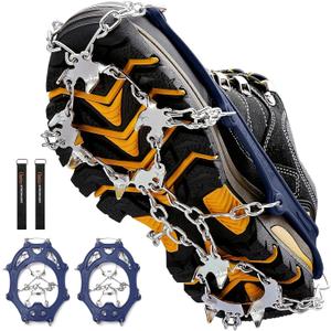 Crampons Ice Cleats Traction Snow Grips for Boots Shoes Women Men Anti Slip 19 Stainless Steel Spikes Safe Protect for Hiking Fishing Walking Climbing Mountaineering (Medium, Navy Blue)