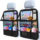 Car Backseat Organizer with table Tray, 9 Storage Pockets Backseat Car Organizer with Tablet Holder, Back seat Organizer for Kids Road Trip Essentials Travel (1Pack) (Black)