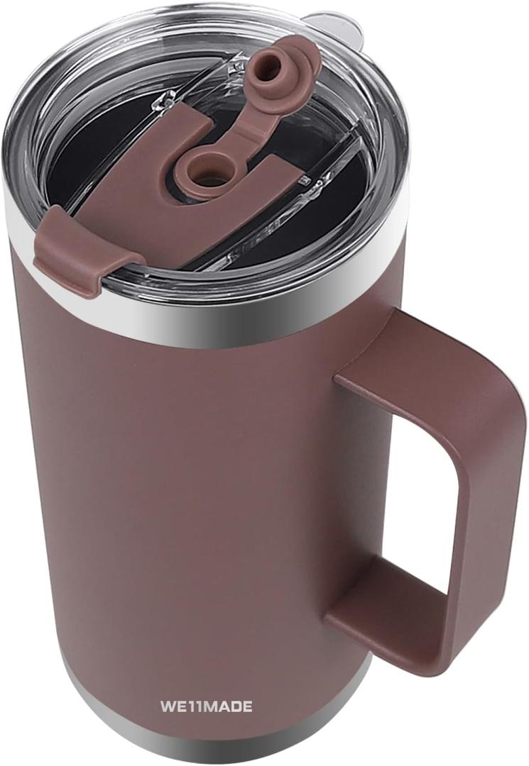 20 oz tumbler with handle, Lids and Straw, insulated Stainless Steel Coffee Mug, Keeps Drinks Cold up to 12 Hours, Fits in Car Cup Holder, 100% Leakproof, Iced Tea or Coffee, Smoothie(Ash Rose)