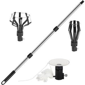 12FT Light Bulb Changer for High Ceilings and Recessed Lights, Light Bulb Pole Changer for High Ceilings, Light Bulb Changer with Baskets and Suction Cup for Household (3-12FT Assembled type, Black)