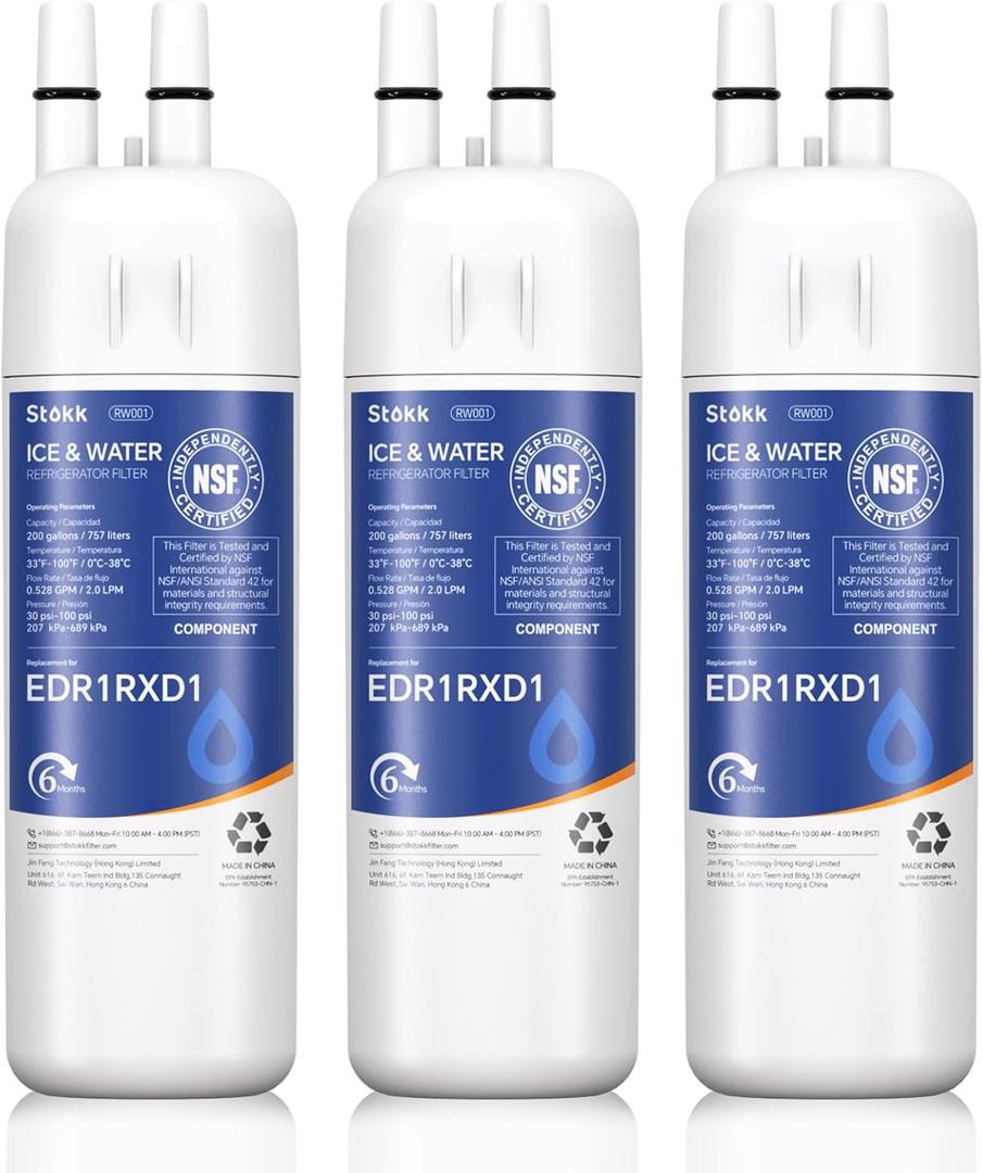 Stokk EDR1RXD1 Replacement Compatible with Everydrop Filter 1, EDR1RXD1B, Whirlpool W10295370A, P8RFWB2L, P4RFWB, P5WB2L, 46-9081, 46-9930, RW001 Refrigerator Water Filter, 3 Pack