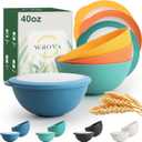 Wrova 40oz wheat straw bowls with lids set of 4,cereal bowls with covers anti-leaking,unbreakable salad container for lunch, dishwasher safe bowl sets for kitchen. Vibrant Series
