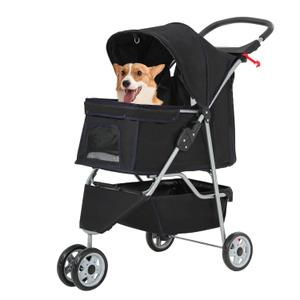 FDW | 3-Wheel Foldable Pet Stroller | Black | Lightweight & Portable