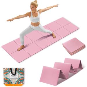 Foldable Travel Yoga Mat 72"x24"x0.24", Lightweight Non Slip Exercise Mat, Portable Folding Workout Mat for Yoga, Pilates, Stretching, Home Gym, Outdoor Fitness & Travel