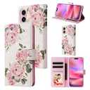 UEEBAI Wallet Case for iPhone 16 Plus, PU Leather Phone Cover Kickstand RFID Blocking Flip Case Card Slots Wrist Strap Relief Engraved Pattern Magnetic Closure Flower Folio Wallet, White Rose