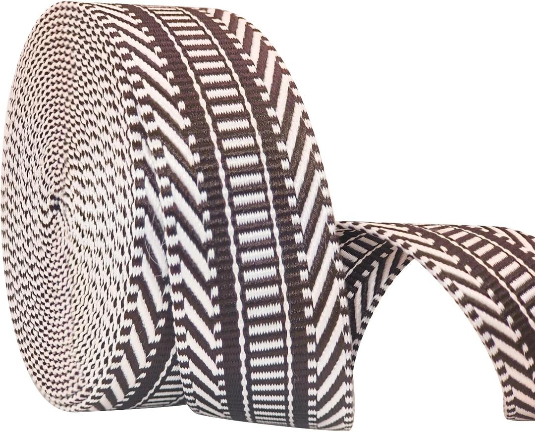 1.5 Inch Patterned Cotton Webbing Straps - 1 1/2 Inch 5 Yards Jacquard Fabric Ribbon Heavy Duty Straps for Bags Making,Harnesses,Backpack, Belts,Clothing,Sewing (T0179 Coffee)