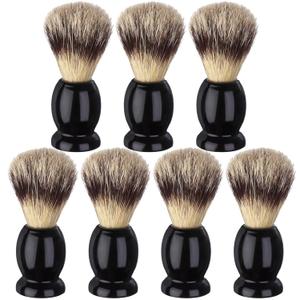 7Pcs Men Shaving Brushes Wood Handle, Professional Salon Tools Hand Crafted Shaving Brush Wood Handle Shave Brushes Handmade Pure Badger Hair Brush for Men Beard (Black)