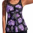 Hanna Nikole Women Two Piece Tankini Swimsuit Modest Bathing Suit Mesh Flowy Swim Top with Tummy Control Boy Shorts, Size 2XL