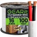 GearIT 16/2 Speaker Wire (100 Feet) 16AWG Gauge - in Wall Audio Speaker Wire Cable / CL2 Rated / 2 Conductors - OFC Oxygen-Free Copper, White 100ft