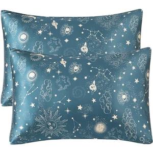 Pack of 2 BEDELITE Satin Pillowcase for Hair and Skin Digital Printing, Super Soft Cooling Similar to Silk Pillow Cases 2 Pack with Envelope Closure, Gift for Women Men(Queen 20x30 Inch, Green Space)