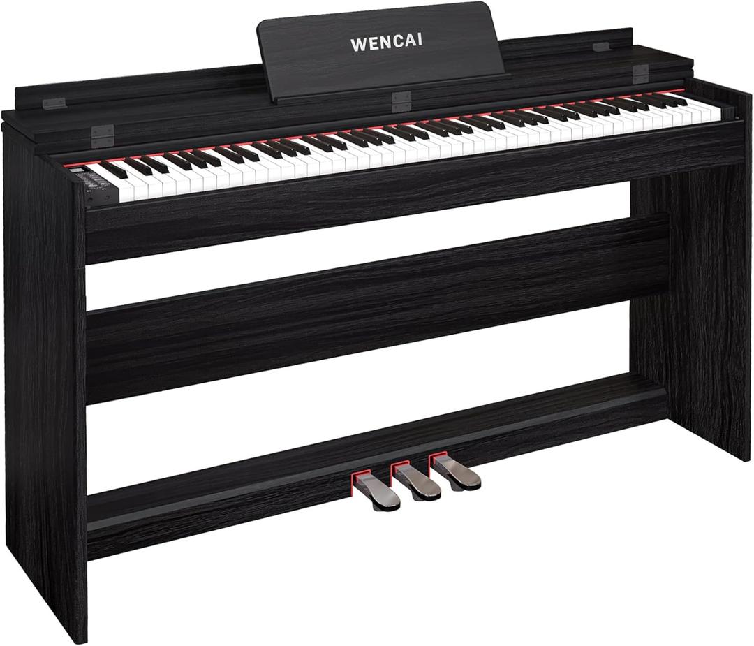 WENCAI 88 Key Fully Weighted Digital Piano Keyboard, 88 Keys Hammer Action Electric Pianos, Wooden Classic Upright Electronic Piano for Beginner, Professional, Midi Compatible, Triple Pedal (Black)