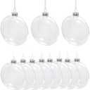4E's Novelty Clear Flat Ball Ornaments for Crafts Fillable - Pack of 12 Bulk, 80mm 3.15" Disc Shaped Transparent Shatterproof Christmas Ornaments for DIY Crafts to Paint Or Fill