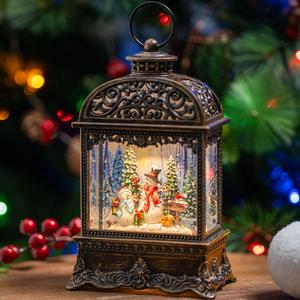 Christmas Snow Globes, Snowman Water Lantern, 8 Christmas Music, USB Powered & Battery, Holiday Decorations Gifts for Family Children or Friends (10.125'' Snowman)