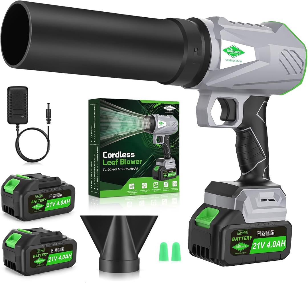 Leaf Blower Cordless with Battery and Charger,1000,000 RPM, 395CFM 1000G Power, Lightweight Handheld Design, Extended Nozzle, Blower for Patio Cleaning, Car Blowing Water, Blowing Leaves and Dust (Silver)