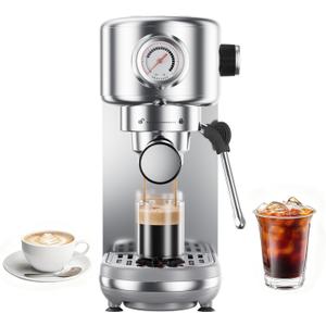 Espresso Machine Upgrade, 20 Bar Compact Espresso Coffee Machine with Milk Frother, Stainless Steel Coffee Maker with 44oz Removable Water Tank & Fast Heat System for Cappuccino, Latte