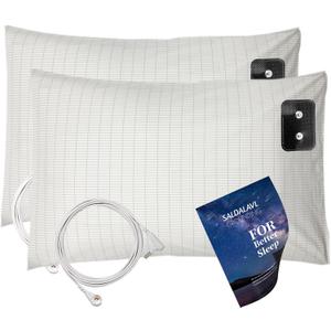 2pcs Grounding Pillowcase King Conductive Silver Fiber Grounding Pillow Cover with 15ft Cord Soft Safe for Better Sleep Reduce Pain 20''x36'' (Beige)