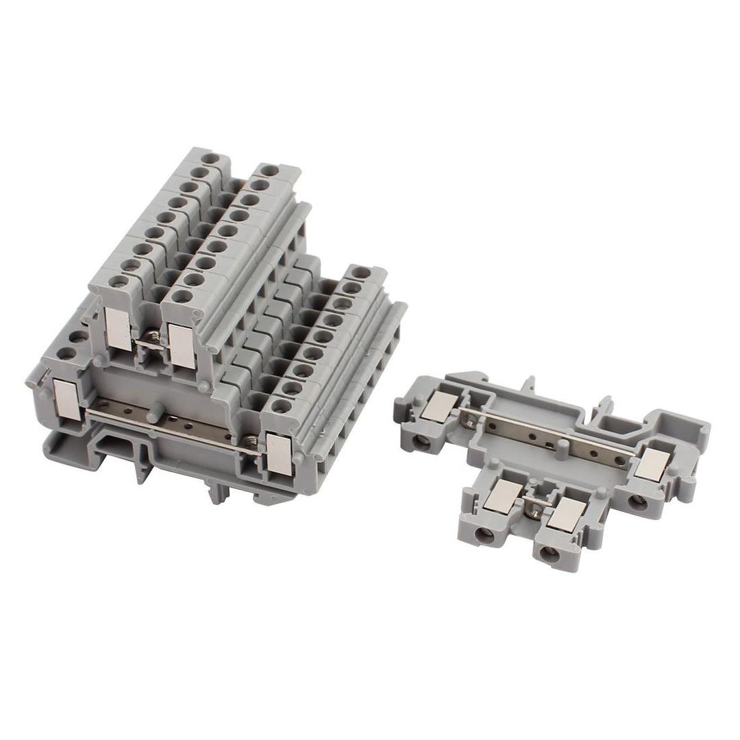 Uxcell 10Pcs MBKKB2.5 DIN Rail Mount Double-Level Terminal Block 500V 2.5mm2 Cable Gray