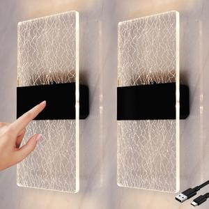 LED Touch Control Wall Lamp, Modern Indoor Light with Switch, USB Rechargeable Battery Light, Magnetic Installation, Wireless Black Sconces Lighting 3000K Brightness Adjustable 4 Pack (Transparent)