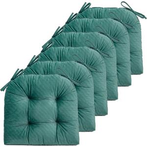 FABRICASTLE Chair Cushions Pads Non-Skid Comfortable 17" x 16" Seat Cushion Cover Set of 6 for Indoor Kitchen Dining Room Office Chairs (Dark Green, 6 Counts (Pack of 1))