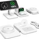 3 in 1 Magnetic Wireless Charger for Apple Multiple Devices, Foldable Fast Charging Station - Magsafe Charger Stand, Travel Charger Pad for iPhone 17 16 15 14 13 12 Series/Apple Watch/AirPods Pro (1 Pack - White)