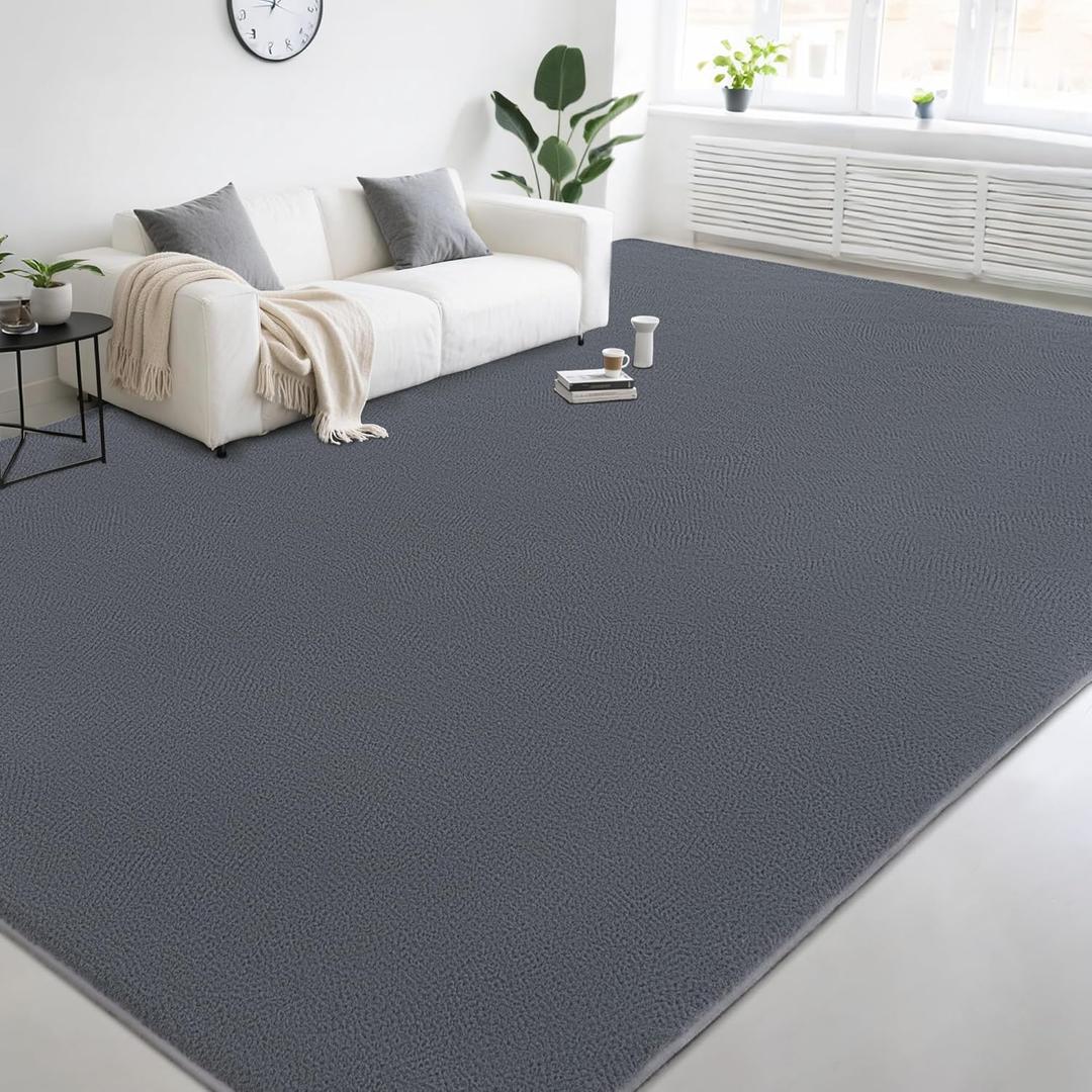 Large Modern Area Rugs for Living Room Bedroom, 8x10 Feet Grey Ultra Soft Thickened Memory-Foam Indoor Rug, Comfy Aesthetic Solid Minimalist Carpets for Girls Boys Nursery Dorm Home Decor
