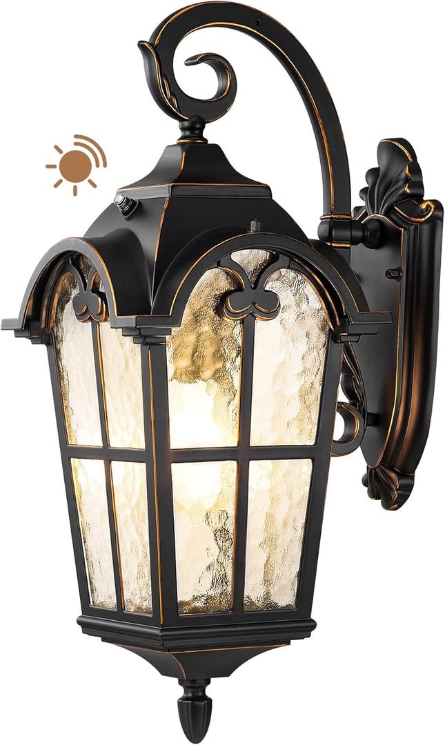 EDISHINE Dusk to Dawn Outdoor Wall Lights, 20.4" Large Size Exterior Lantern Fixture, Porch Lights Wall Mount, Roman Wall Lamp, Waterproof Outside Wall Sconce for Front Door Garage, Black