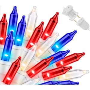 LAMPHOME 150 Count Red White and Blue Mini String Lights with White Wire,Connectable 31.9ft 120V Waterproof 4th of July Patriotic Incandescent Lights, Independence Day Lights for Outdoor Indoor Decor