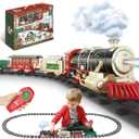 Remote Control Train Set for Kids Ages 3-8 with Steam, Lights and Sounds, Electric Toy Train with 4 Cars and Tracks for Indoor Play and Holiday Decor