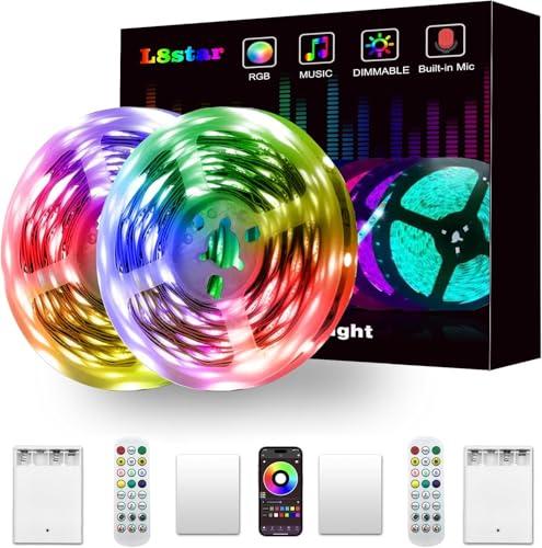 L8star Battery Powered Led Strip Lights, 2x16.4Ft (32.8Ft),Two Sets of Strip Light with 4 AA Battery Box/USB RGB LED Lights, Remote and APP Control