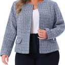 Agnes Orinda Plus Size Tweed Blazer for Women Collarless Long Sleeve Open Front Work Business Jacket Suits Casual 2X