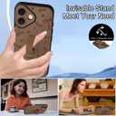 KANGHAR for iPhone 16 Case Stand Brown Bows Hearts Full Body Rugged Shockproof Protection Glossy Protective Slim Case 6.1 Inch