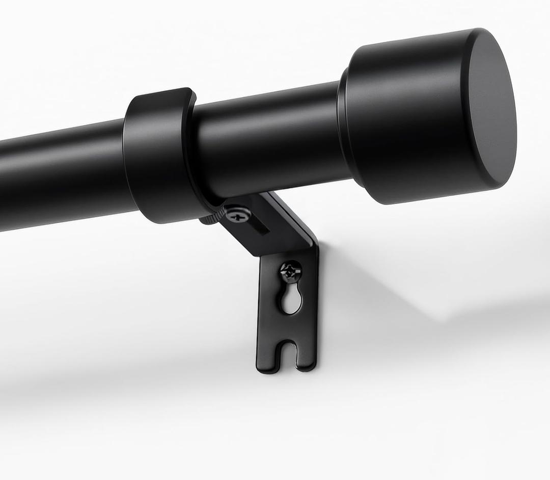Joydeco Curtain Rods for Windows, 32-120 inch Adjustable 1" Diameter Heavy Duty Black Curtain Rods for Sliding Glass Door Bedroom Kitchen