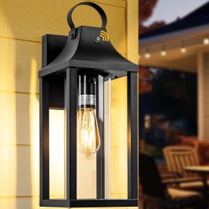 Dusk to Dawn Outdoor Lighting for House 17 Inch, Black Porch Light Cylindrical Glass IP65 Waterproof Large Outdoor Light Fixture Farmhouse Sconces Wall Lighting Exterior Lanterns for Patio (With Sensor)