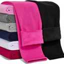 Girls Fleece Lined Leggings Cotton Kids Winter Warm Leggings Thick Thermal Tights Pants (4-5T, Black, Rose Red)