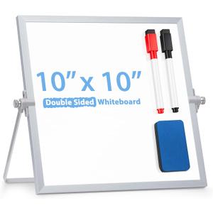 ARCOBIS Small WhiteBoard with Stand 10" X 10", Magnetic Double-Sided Dry Erase White Board Easel for Desk Students Home Office (Silver)
