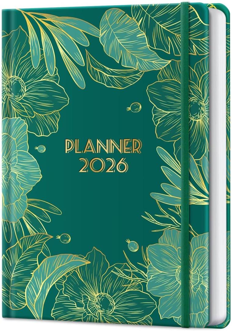 2026 Planner, 12 Month Weekly and Monthly Calendar 2026, Hardcover Daily Agenda Planners from Jan. to Dec, Habit Tracker Journal with Ribbon Bookmark 5.75" x 8.4"(Peacock Green)