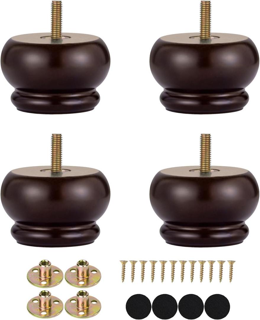 Maricome 2 Inch Wood Furniture Feet Set of 4 Replacement Bun Feet Predrilled M8 Bolt Small Round Furniture Legs for Sofa Couch Ottoman Screw in
