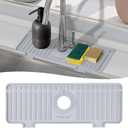 Kitchen Sink Splash Guard, Silicone Faucet Guard & Draining Mat, 10 Large Slope Sink Faucet Mat Splash Guard, Bathroom Sink Organizer, Kitchen Sink Accessories Gadgets, 14.2 x 5.1, Gray