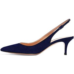Divanne Slingback Pumps, Women's Pointed Toe Low Heel Sandals Slingback Strap Kitten Heel Pumps Evening Party Wedding Shoes-Navy Blue Suede-7M US