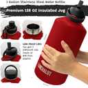 1 Gallon Water Bottle Jug - 128 Oz Insulated Stainless Steel Metal Water Bottle with Holder - Carrying Bag - Spout Handle - Straw Lids - Keep Cold & Hot - Red Tactical Flask