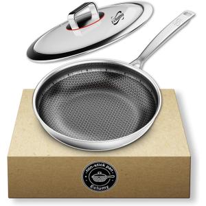 Non Stick Frying Pans, Stainless Steel Pans Tri-Ply Frying Pan with Lid, Non-Toxic PFAS PFOA PTFE Free, Metal Utensil Dishwasher & Oven Safe Induction Compatible (10-inch)