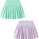 Jolyshlid 2 Pack Girls Pleated Skirts Athletic Tennis Mini Skirt Elastic Waist Active Skort 9-10Y