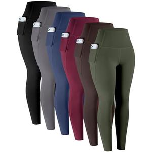 LZYVOO Leggings with Pockets for Women, 6 Packs Soft High Waisted Tummy Control Workout Yoga Pants(BlackGrayNavyWineGreenBrown-2XL)